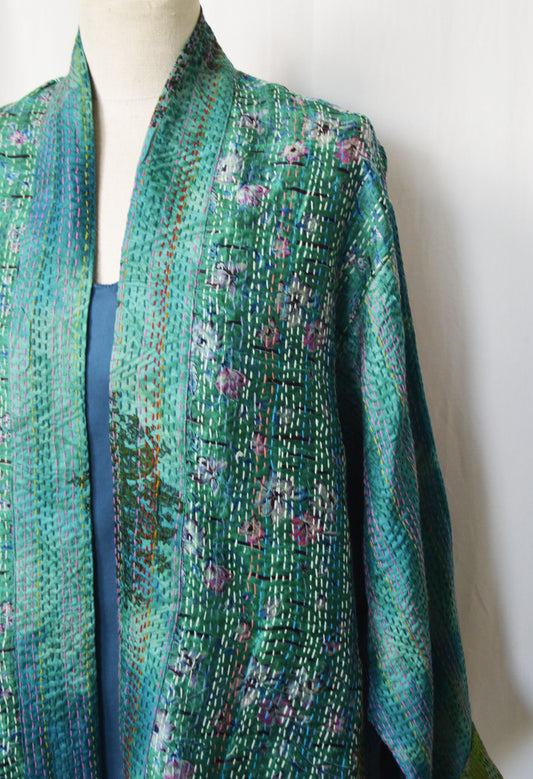 Veste kimono réversible en SOIE recyclée